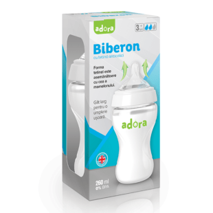 Adora Biberon cu gat larg si tetina anticolici 3 6 luni 260ml